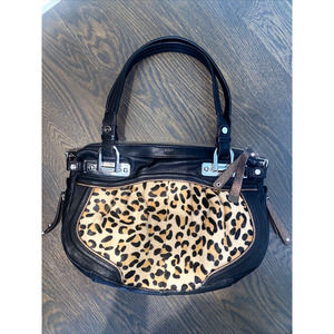 B. Makowsky Black and Leopard Print Crossbody Bag
